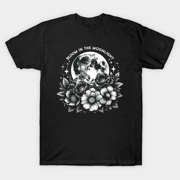 Lunar Blossom: Bloom in the Moonlight T-Shirt by WEARWORLD